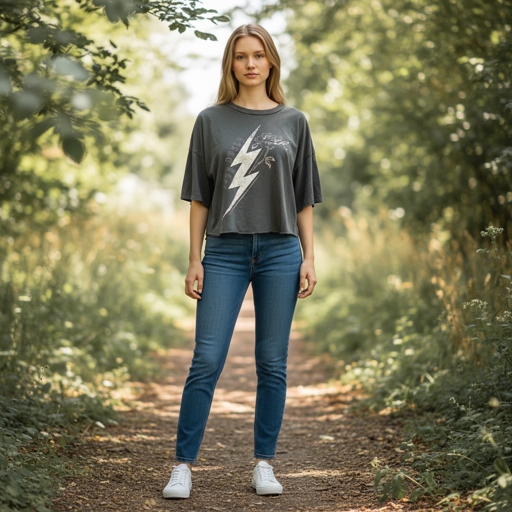 Gray Graphic T-Shirt World Tour Lightning and Rose
